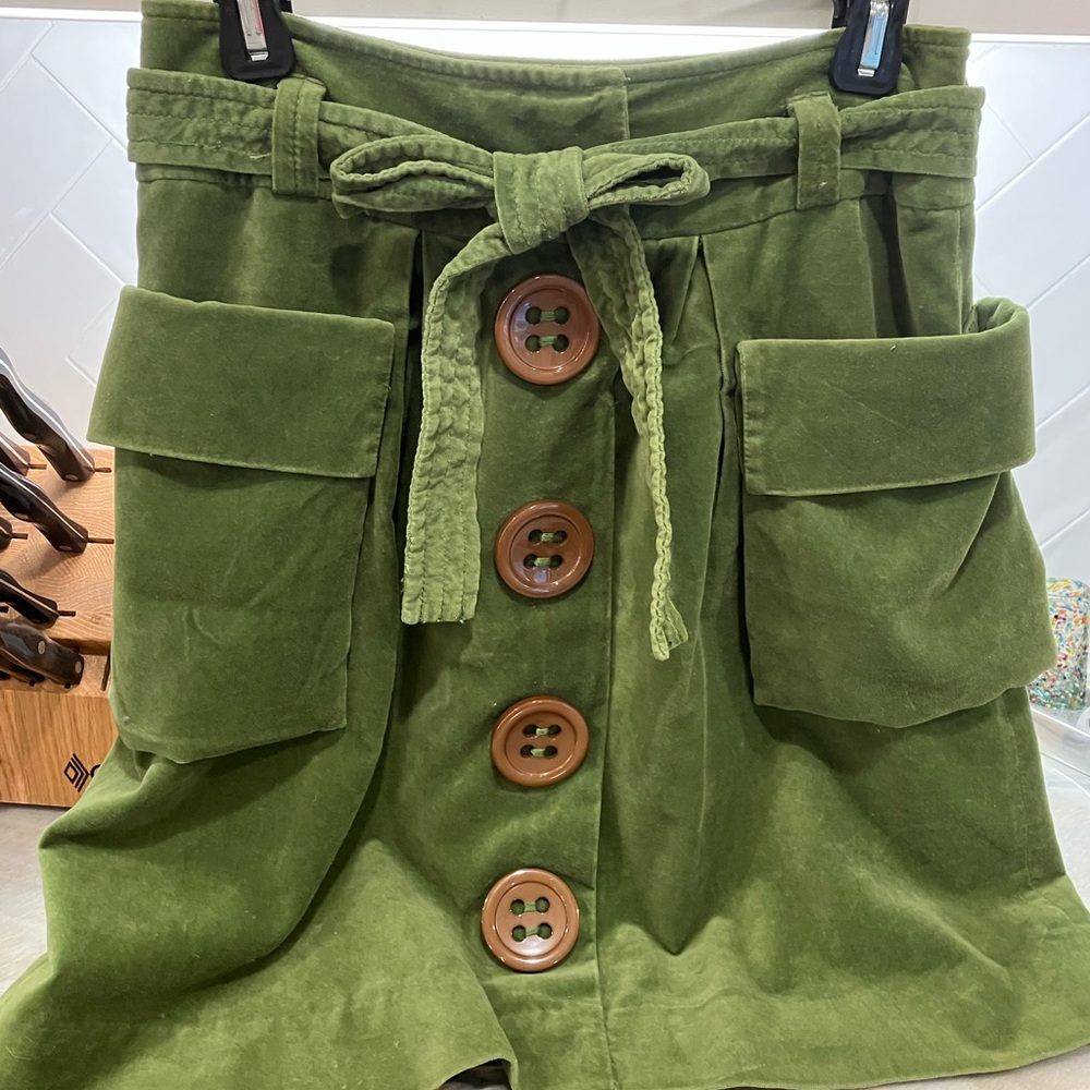Anthropologie Elevenes Green Button-Front Skirt